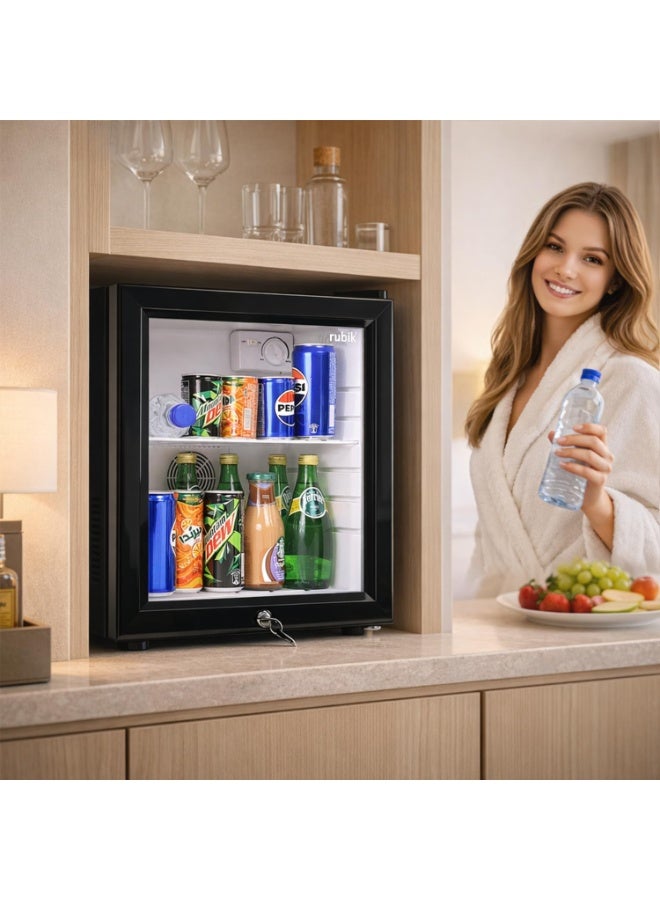 Rubik ثلاجة صغيرة مع قفل مفتاح، باب زجاجي تيار متردد 220 فولت، مبرد مشروبات للأطعمة والمشروبات والعناية بالبشرة، رائع للاستخدام في المنزل والمكتب والفندق (سعة 30 لتر) - Image 2